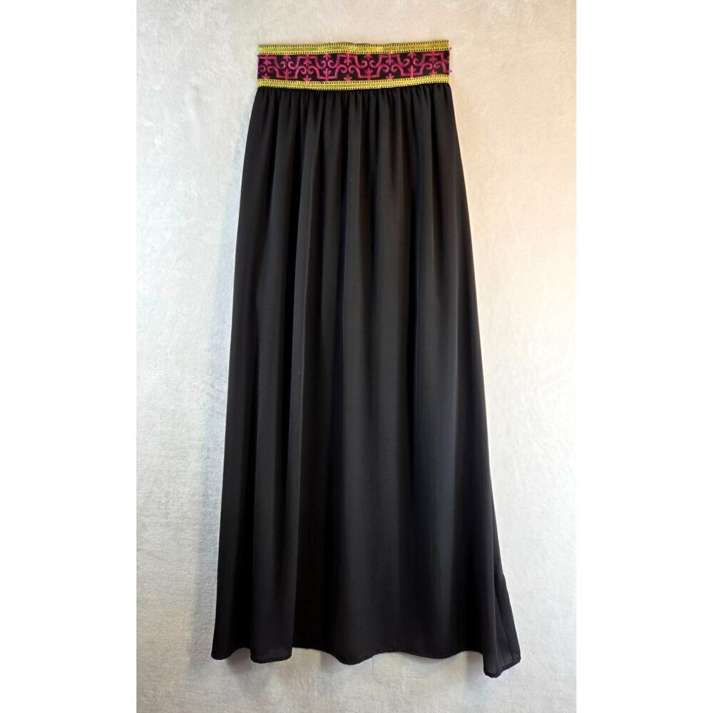 Black Evening Maxi Skirt by Dina Be XS Embellished Waist Band Moroccan Boho Gold